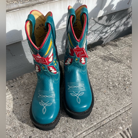 Tony Lama NWT Turquoise Blue Girls Boots with Butterfly Inlay Sz 11.5 - Picture 4 of 5